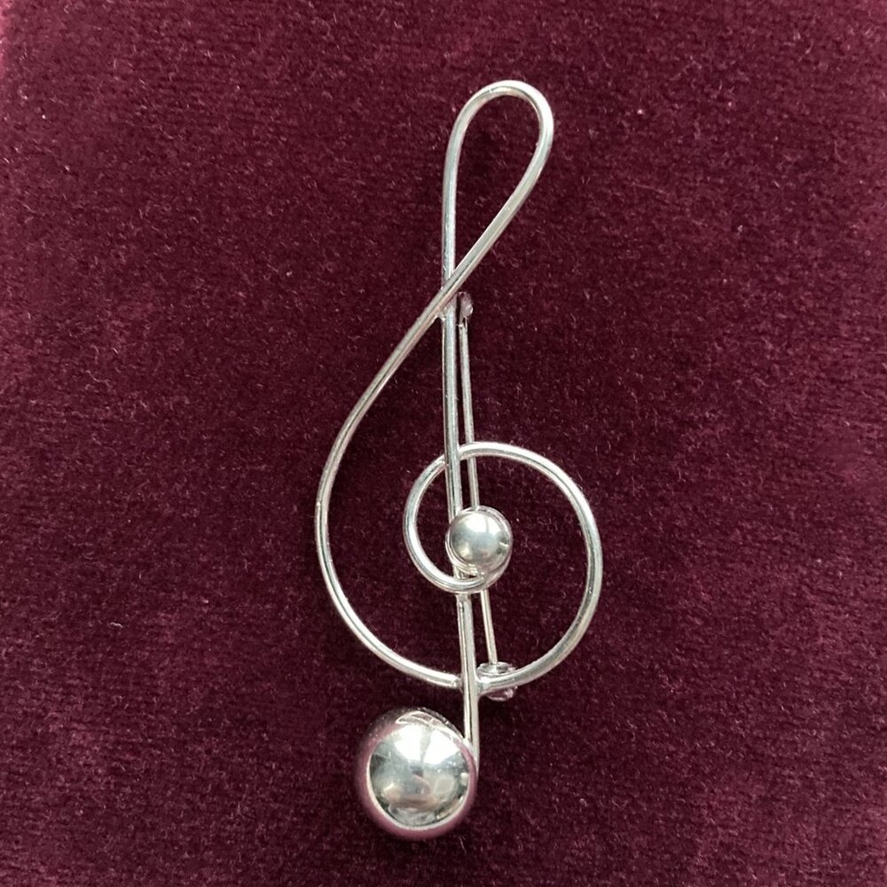 Vintage, Sterling Lang - Treble Clef, Music Note, Elegant Pin Brooch, Silver